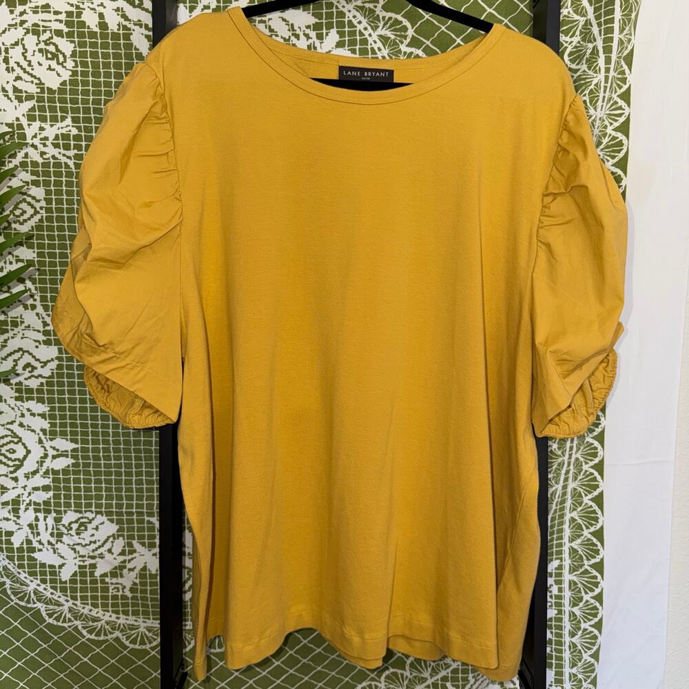 Lane Bryant Mustard Yellow Puff Sleeve Knit Top - Plus Size 26/28